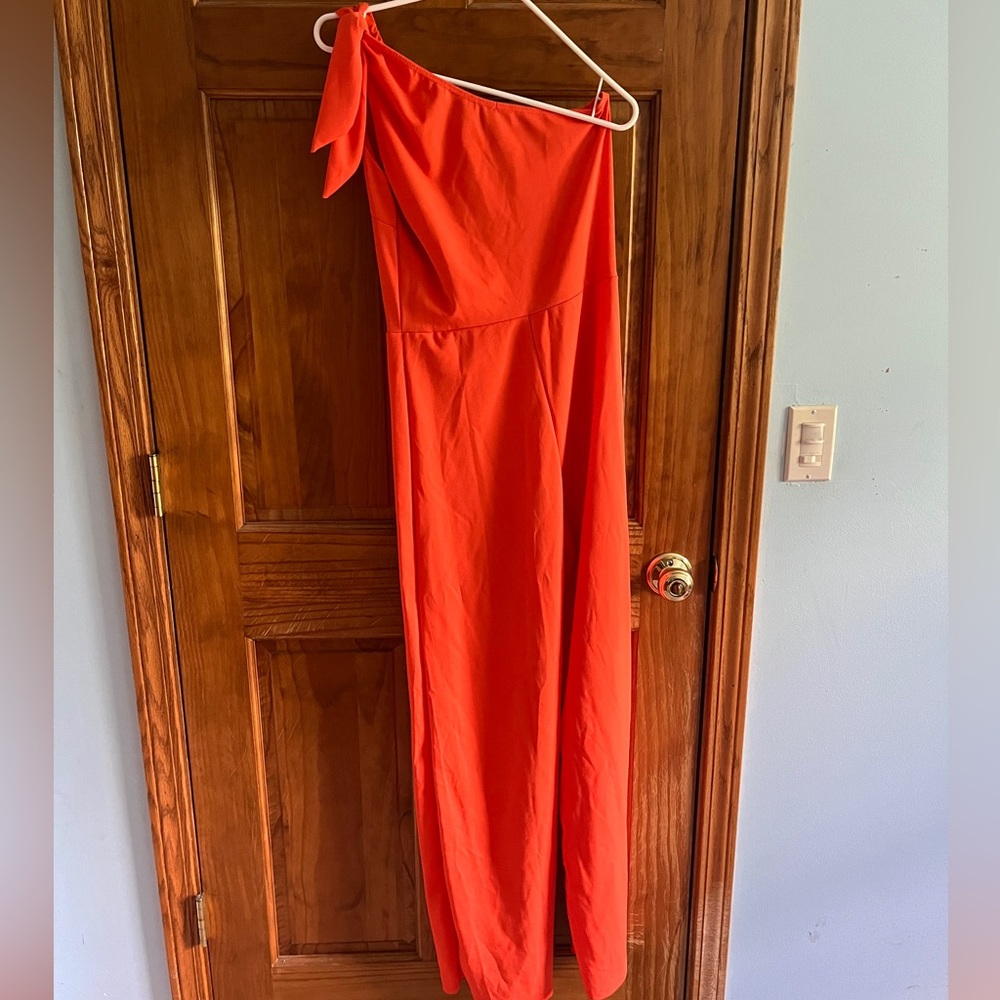 Fashion Nova orange one shoulder jumpsuit